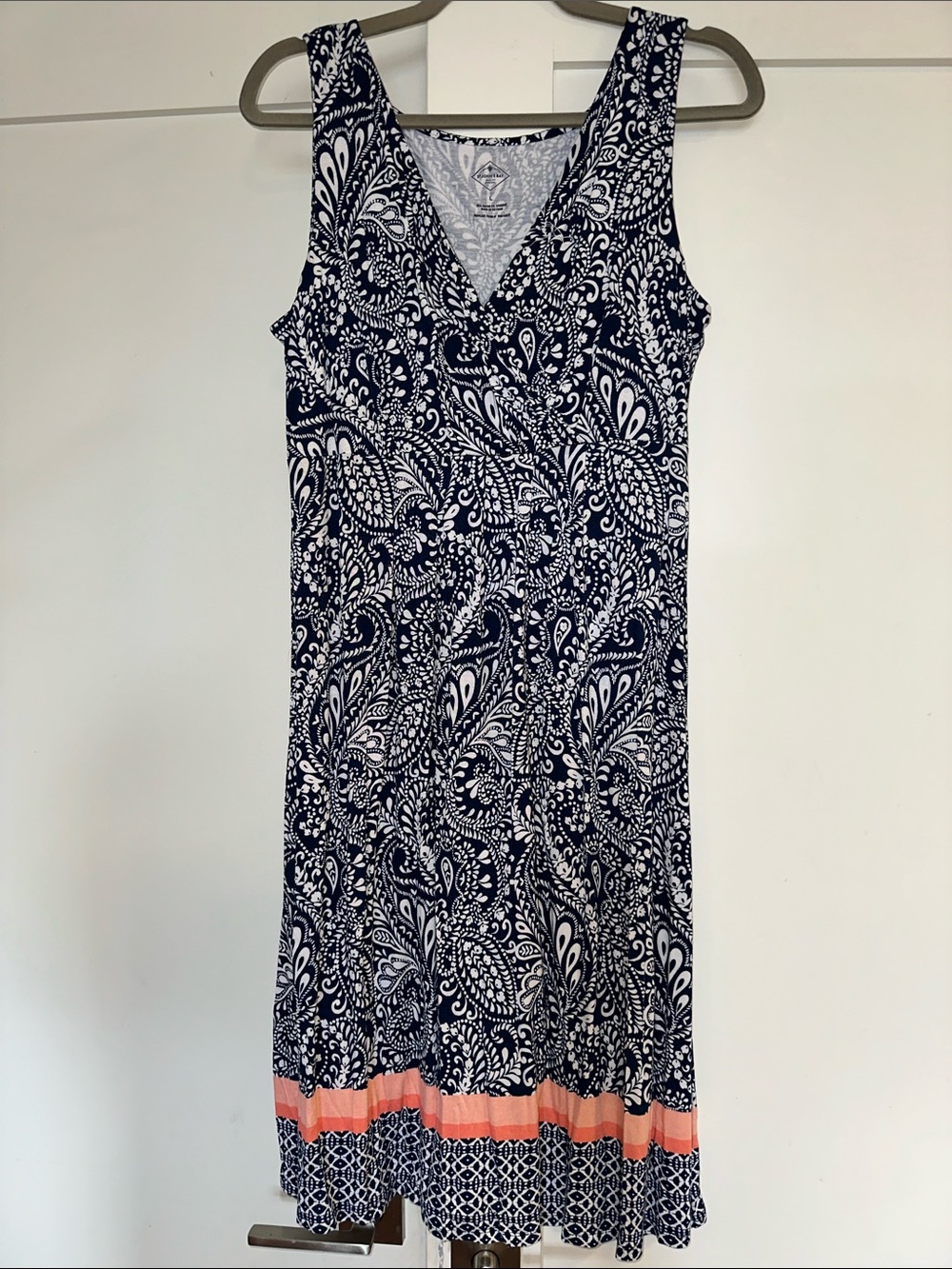 St. John's Bay Navy and White Paisley Midi Dress with Coral Hem